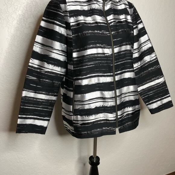 Misook black silver metallic abstract stripe full zip jacket size Large - Picture 3 of 14
